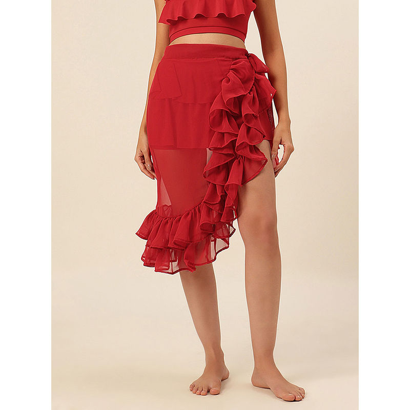 Cukoo Women Red Polyester Sarong (M)