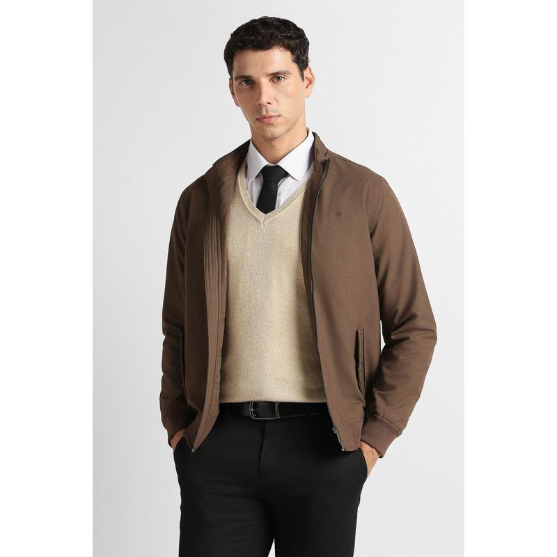 Van Heusen Men Brown Textured Jacket (2XL)