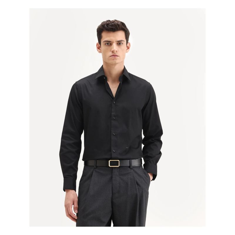 Rare Rabbit Men's Black Cotton Collar Plain Shirt (M)