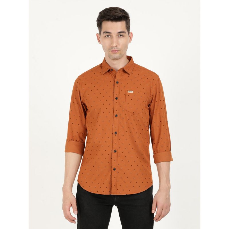 Wrangler Men Printed Brown Shirt (Regular) (S)