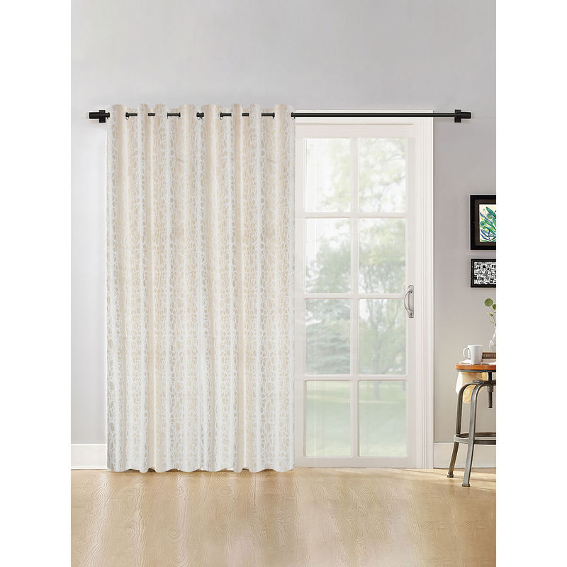 HOSTA HOMES Abstract Polyester Cream Door Curtain (7x4 feet)
