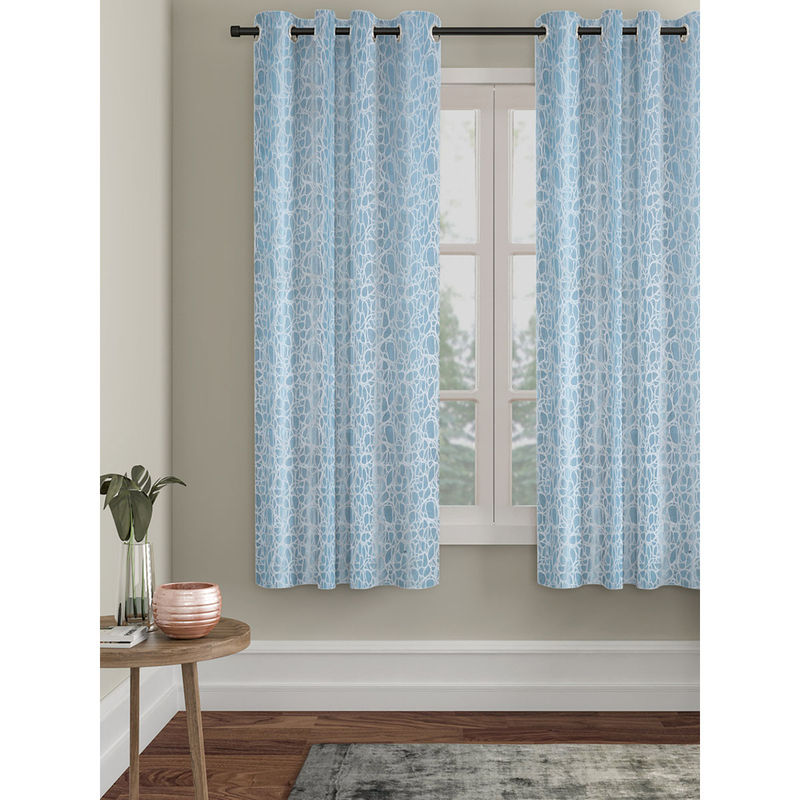 HOSTA HOMES Abstract Polyester Blue Window Curtain (5x4 feet)