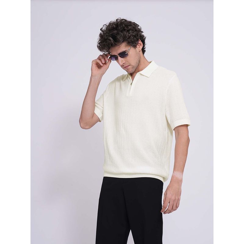 Selected White Organic Cotton Zip Polo T-Shirt (M)