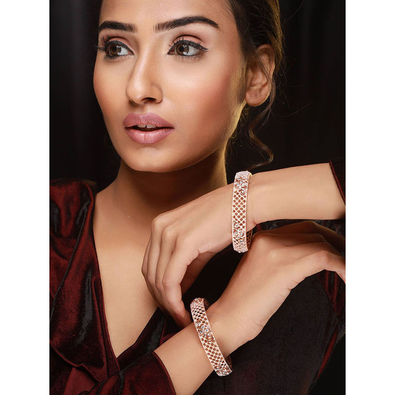 Aatmana Set of 2 Rose Gold-Plated Cubic Zirconia Studded Bangle (2.8)