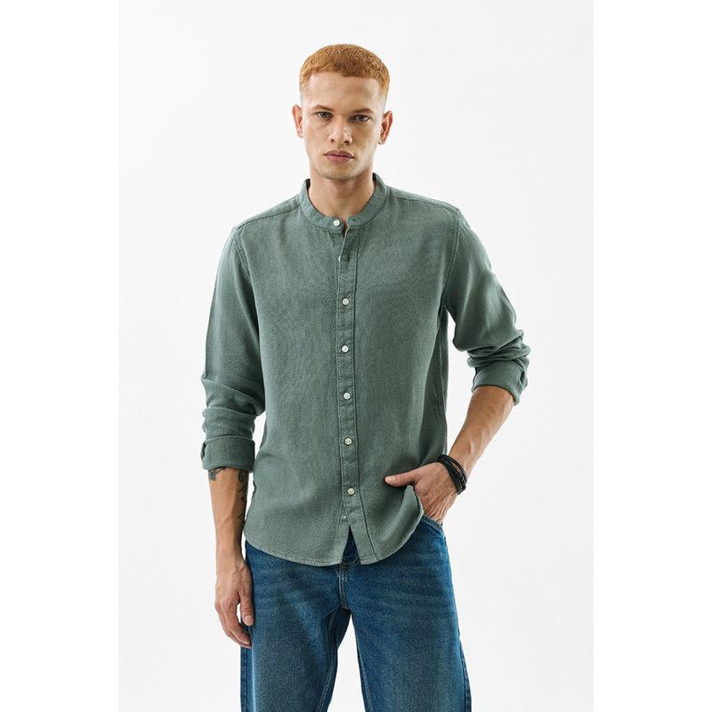 Snitch Olive Woven Mandarin Shirt (M)