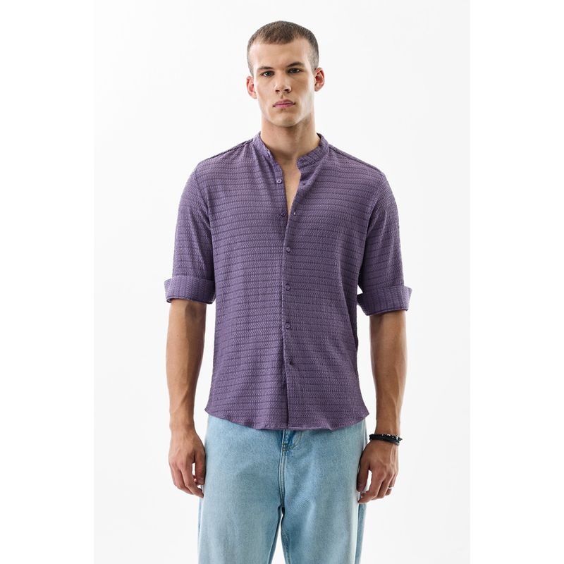 Snitch Purple Textured Slim Fit Shirt (XL)