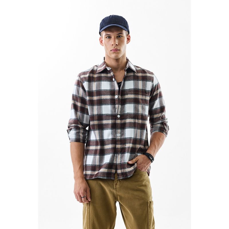 Snitch Brown Plaid Box Fit Flannel Shirt (M)
