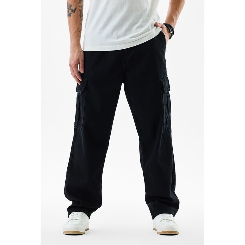 Snitch Pull On Jet Black Baggy Fit Jeans (34)
