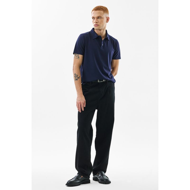 Snitch Men Navy Blue Solid Half Sleeves Slim Fit Polo T-Shirt (XL)