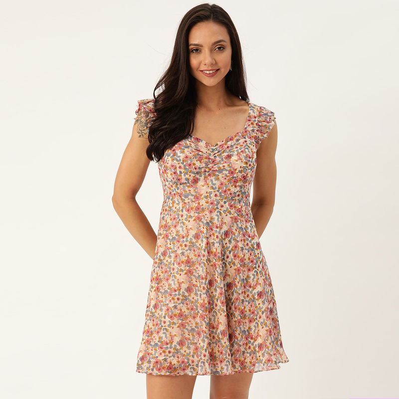 Twenty Dresses By Nykaa Fashion Dressed To Frill Floral Dress - Off White (M)
