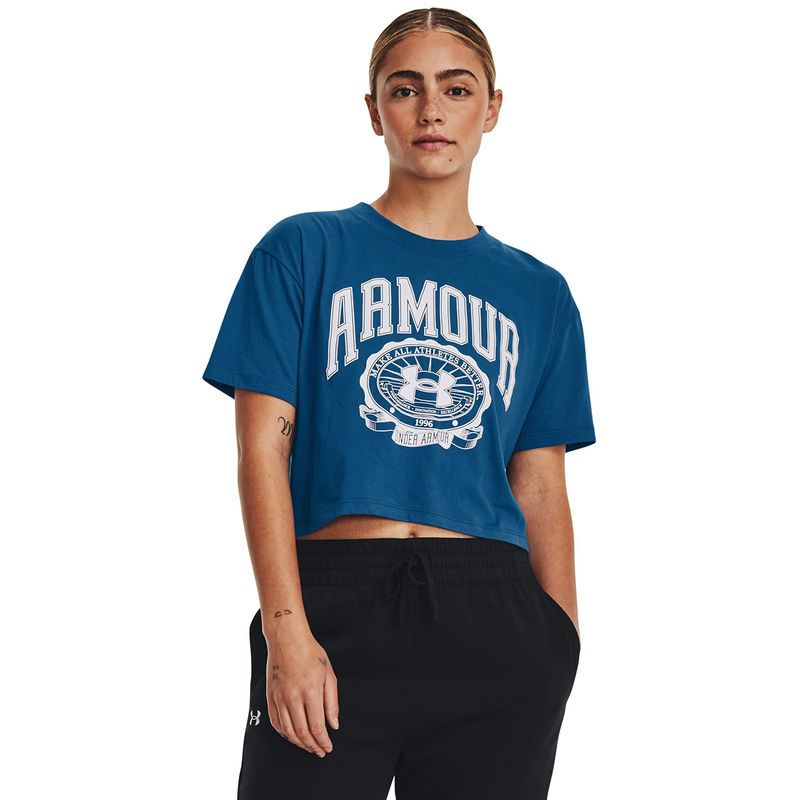 Buy Under Armour UA Collegiate Crest Crop Blue Short Sleeve TShirt Online