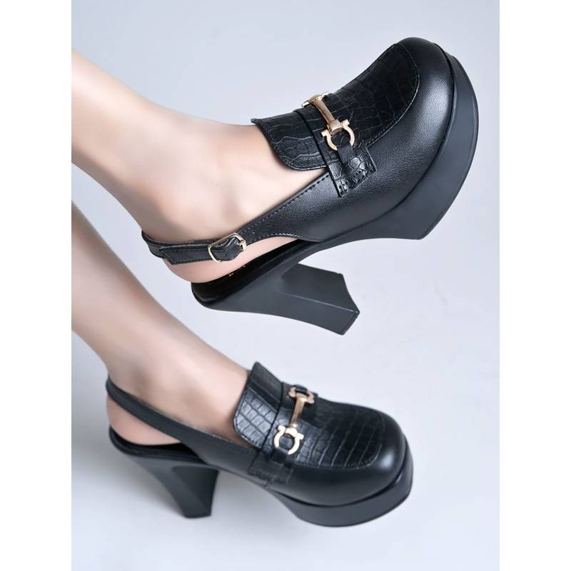Shoetopia Women's Slingback Black Block Heels (EURO 35)