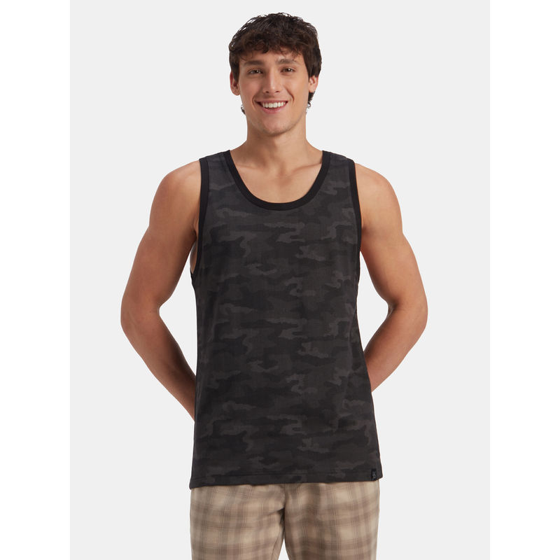 Jockey AM67 Black Men Cotton Blend Printed Tank Top (S)