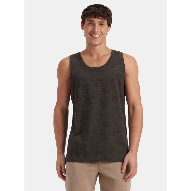 Jockey AM67 Olive Men Cotton Blend Printed Tank Top (S)