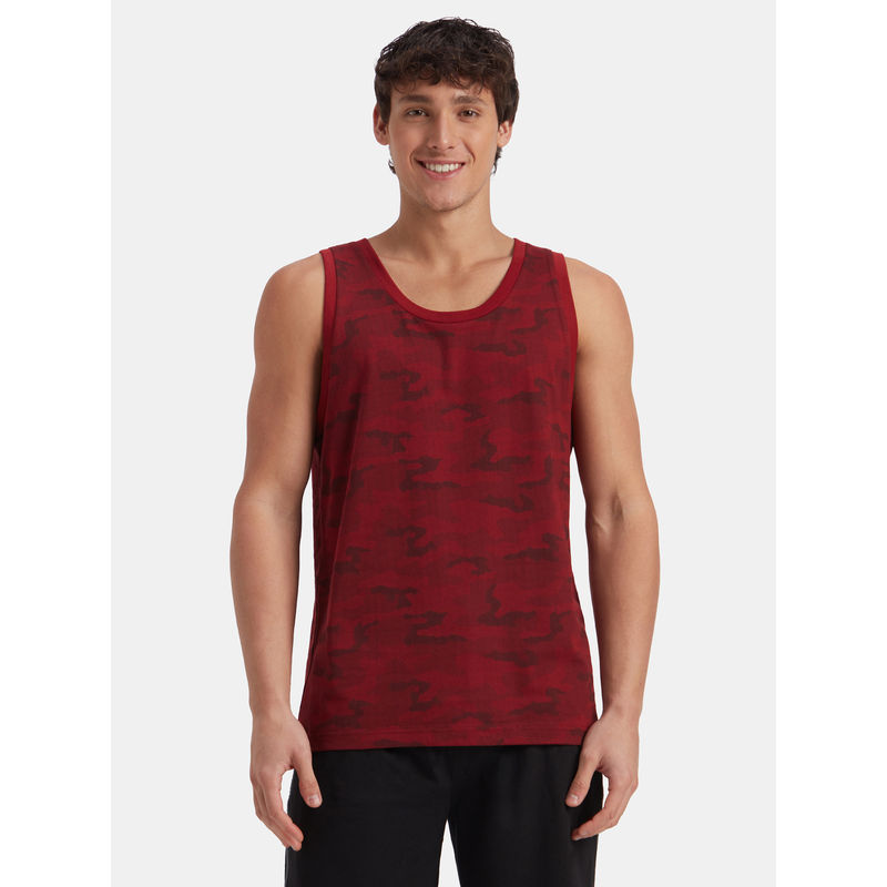 Jockey AM67 Sundried Tomato Men Cotton Blend Printed Tank Top (L)