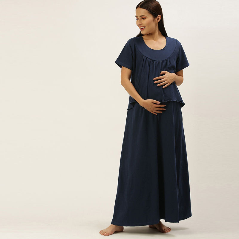Nejo Feeding/Nursing Maternity Night Dress - Navy Blue (XL)
