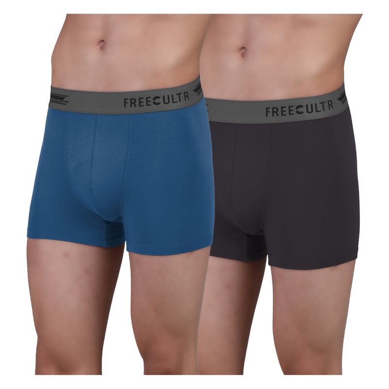 FREECULTR Men's Anti-Microbial Air-Soft Micromodal Underwear Trunk, Pack of 2 - Multi-Color (XL)