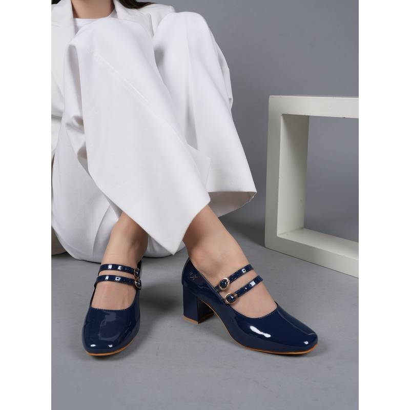 MOZAFIA Women Blue Classic Formal Block Sandal Heels (EURO 36)