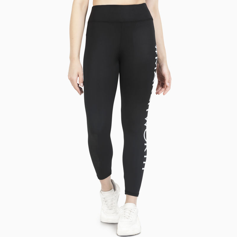 MuscleTorque Gym/Yoga High Waist Seamless With Make It Worth Printed Tight -Black (L)