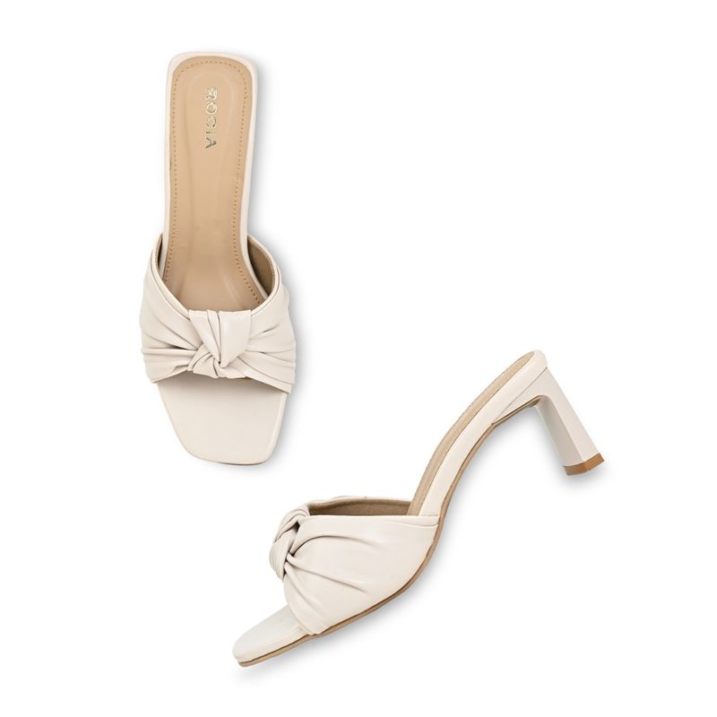 ROCIA Cream Women Casual Knotted High Heels (EURO 36)