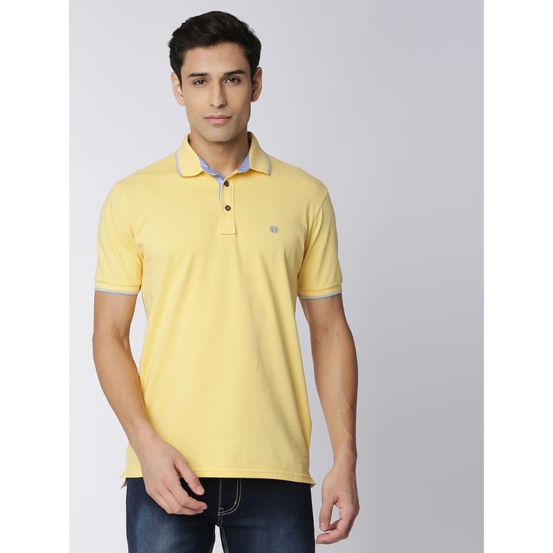 Dragon Hill Custard Yellow Pique Lycra Polo T-shirt with a Tipping Collar (L)