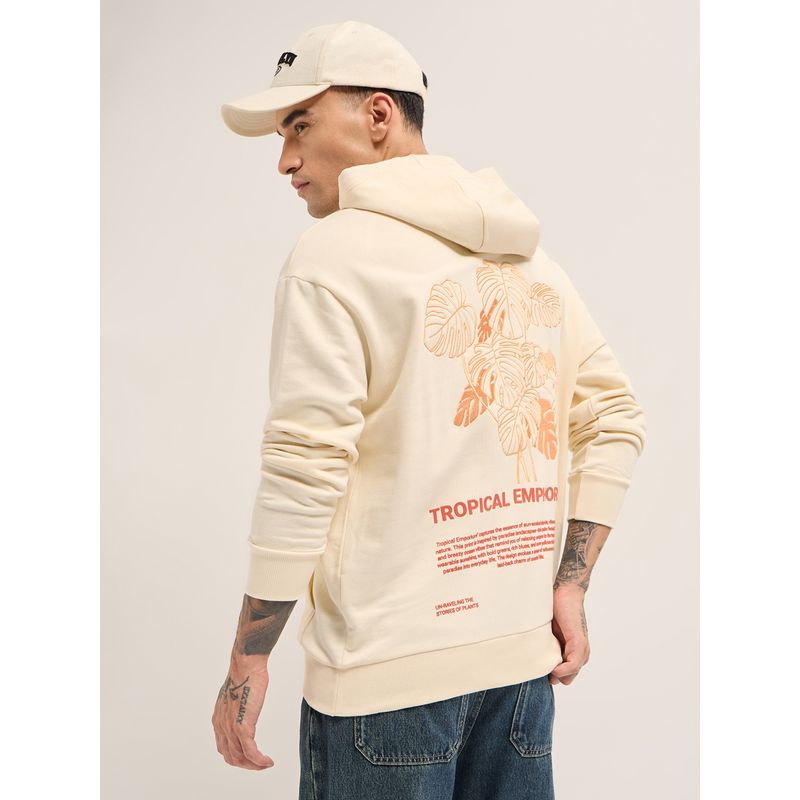 THE BEAR HOUSE Men's Cream Relaxed Fit Embroidery Cotton Casual Hoodie (L)