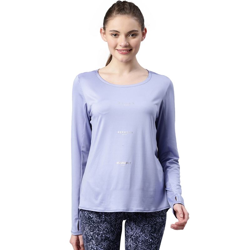 Enamor Womens A304-Long Sleeve With Antimicrobial & Sweat Wicking Anti Chill T-Shirt-Purple (L)