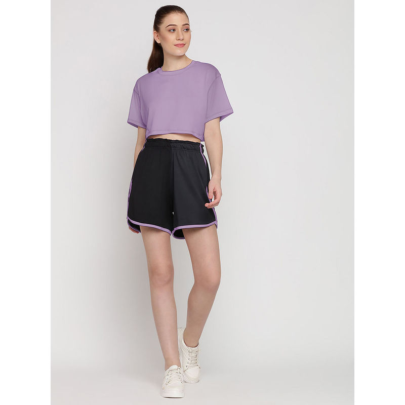 Wear Jukebox Flow Fit Shorts & Crop Top for Women Lavender (Set of 2) (S)