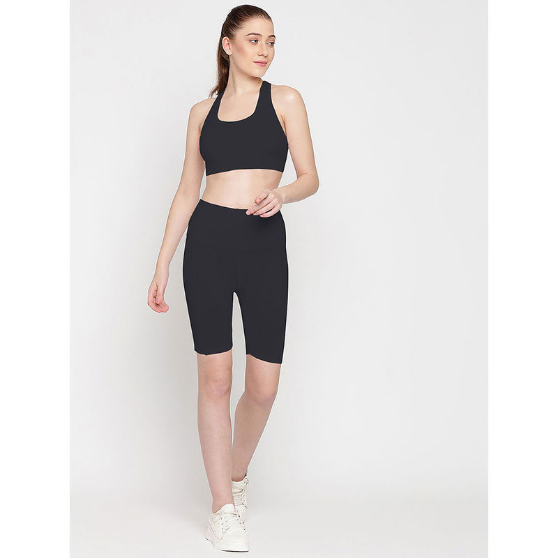 Wear Jukebox Long Line Shorts Super High Rise Shorts & Sports Bra for Women Black (Set of 2) (S)