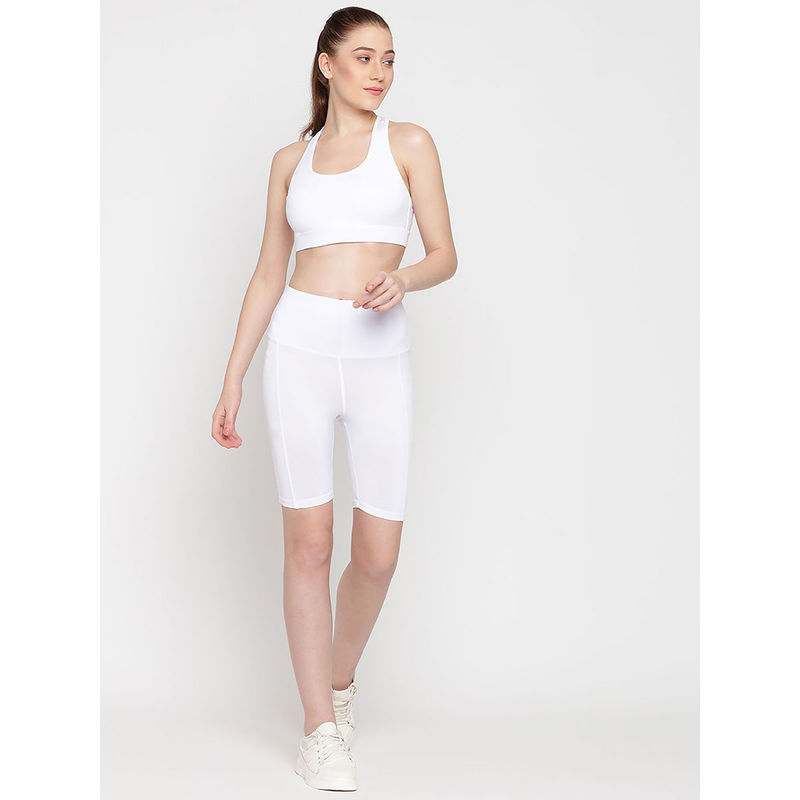 Wear Jukebox Long Line Shorts Super High Rise Shorts & Sports Bra for Women White (Set of 2) (S)