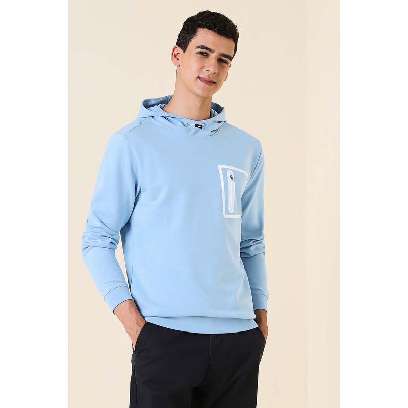 Allen Solly Men Light Blue Hooded Neck Full Sleeves Sweatshirt (S)