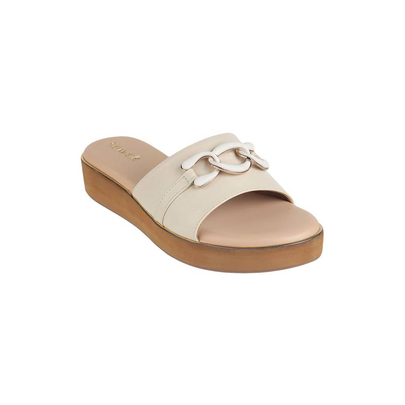 Catwalk Court Beige Polyurethane Sandal Heels (UK 7)