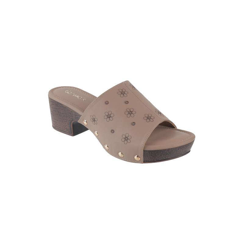 Catwalk Court Beige Polyurethane Sandal Heels (UK 6)