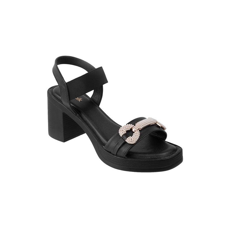 Catwalk Court Black Polyurethane Sandal Heels (UK 8)