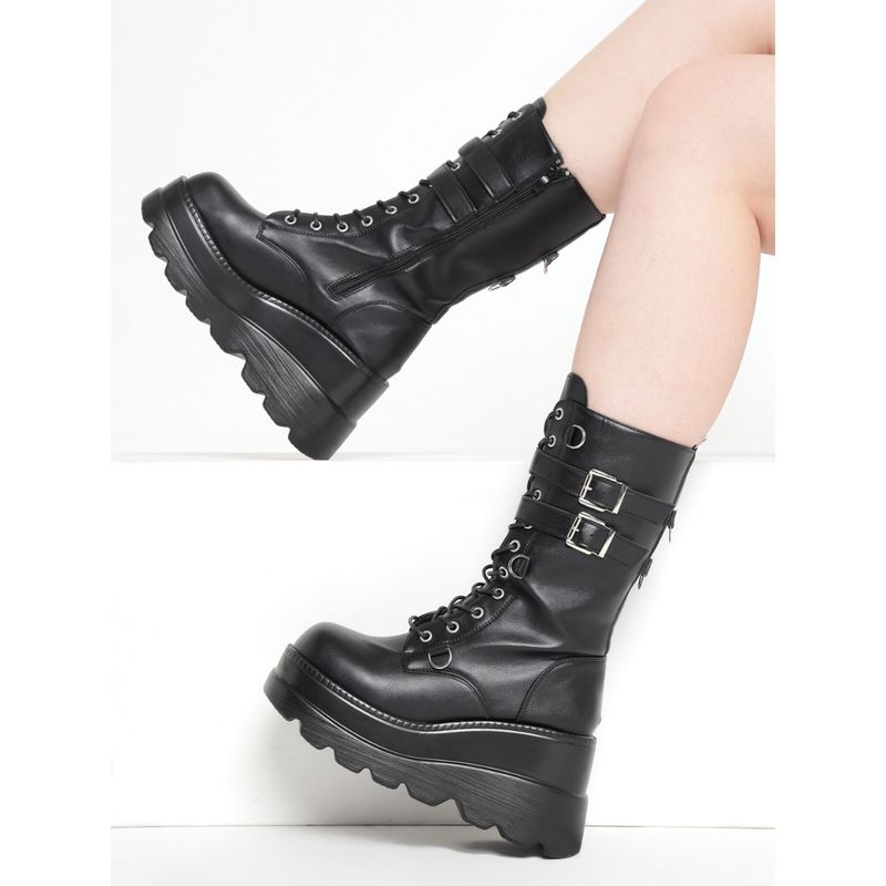 Truffle Collection Black Solid Buckle Boots (UK 3)