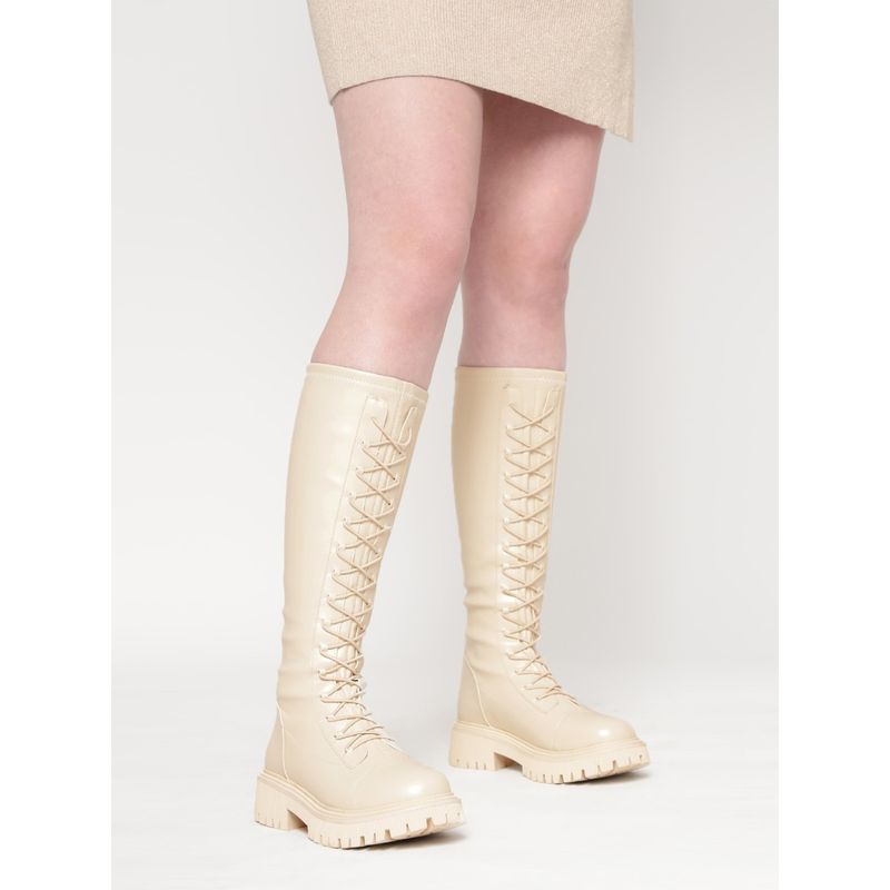 Truffle Collection Beige Solid Boots (UK 3)