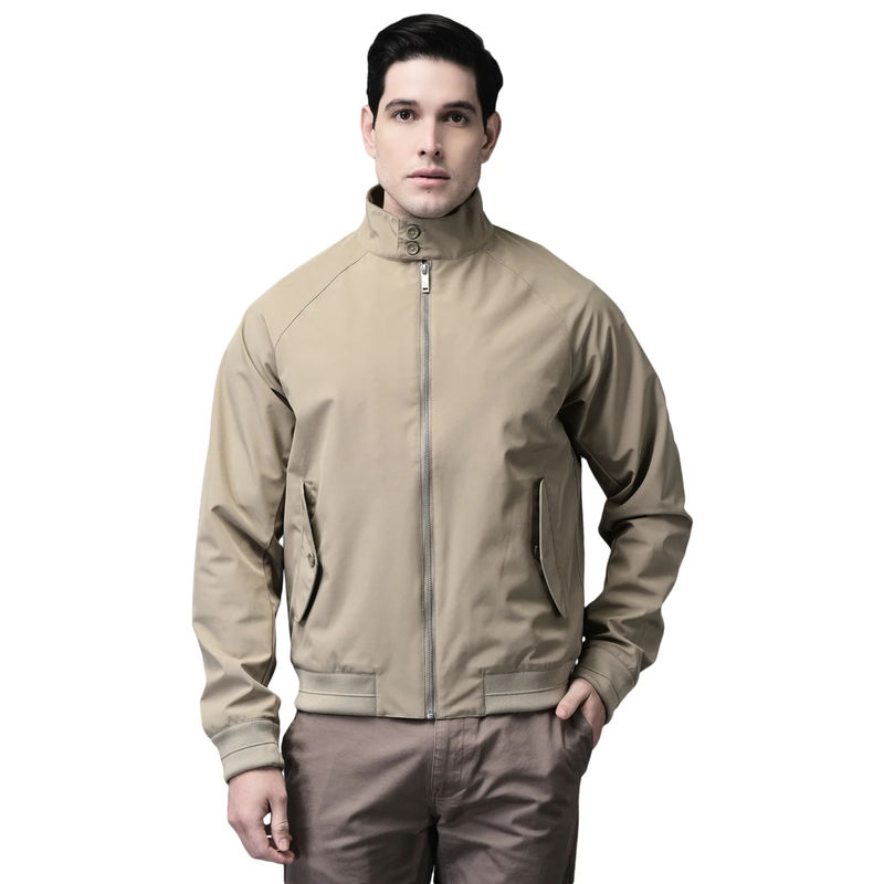 WOODLAND Men Beige Solid Bomber Jacket (S)