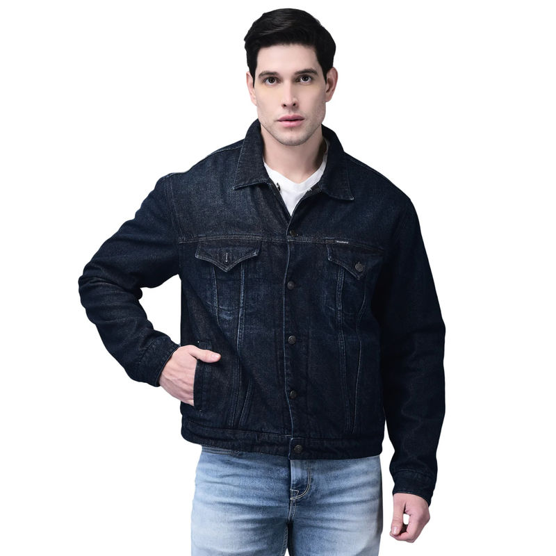 WOODLAND Men Navy Blue Denim Jacket (L)