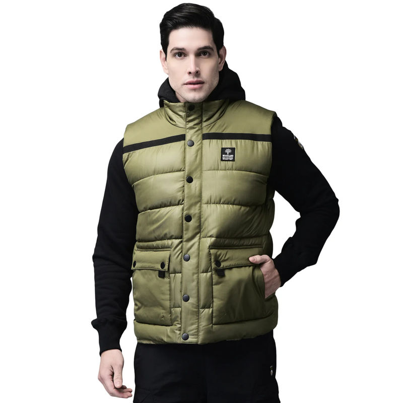 WOODLAND Men Green Solid Puffer Jacket (S)