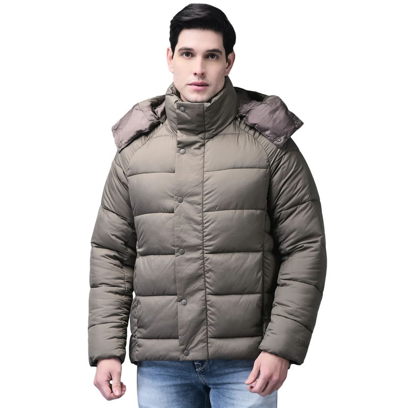 WOODLAND Men Grey Solid Puffer Jacket (L)