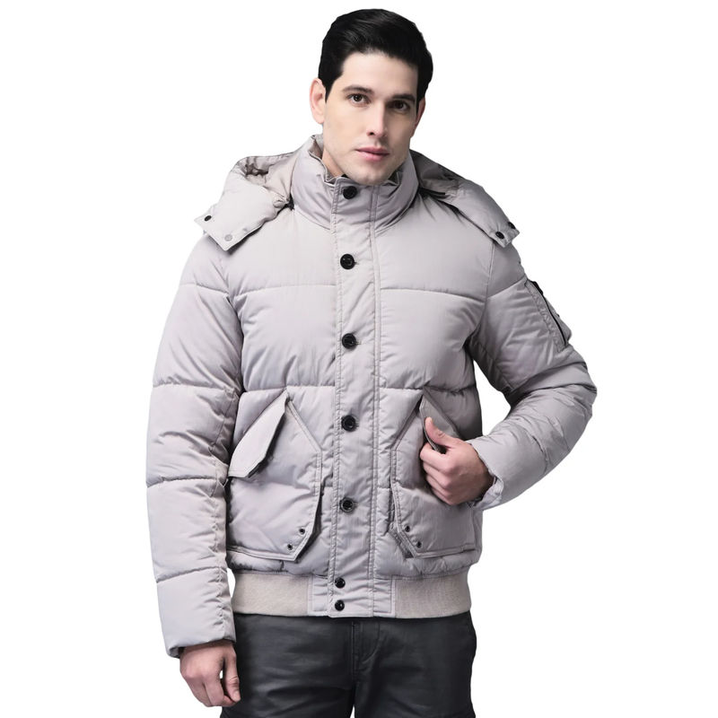 WOODLAND Men Grey Solid Puffer Jacket (L)