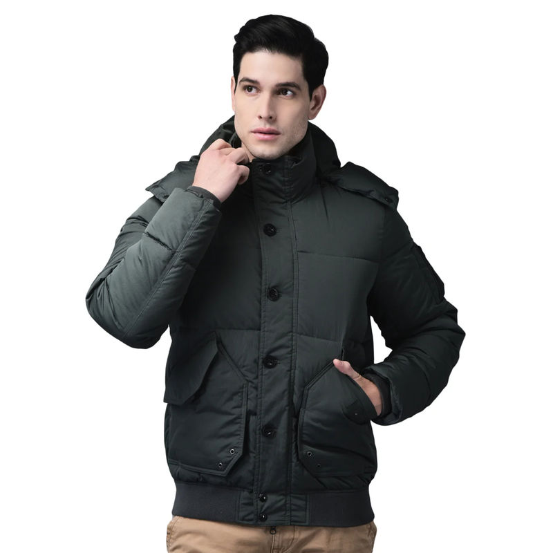 WOODLAND Men Olive Solid Puffer Jacket (S)