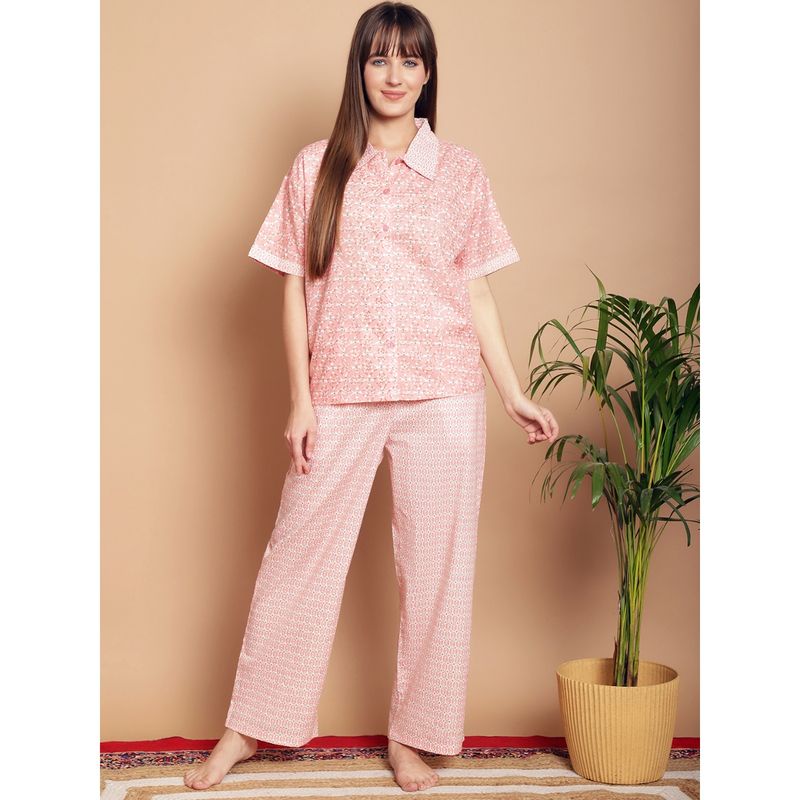Kanvin Peach Floral Printed Pure Cotton Night Suit (Set of 2) (3XL)