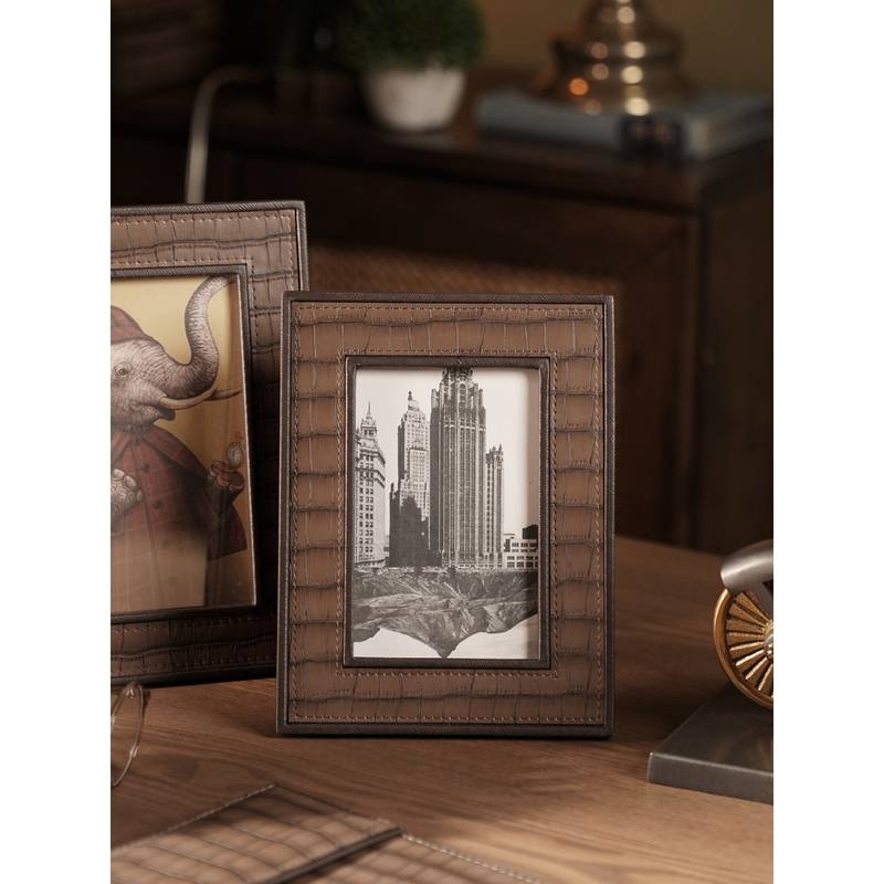 Pure Home + Living Brown Croco Texture Faux Leather Photo Frame (S)