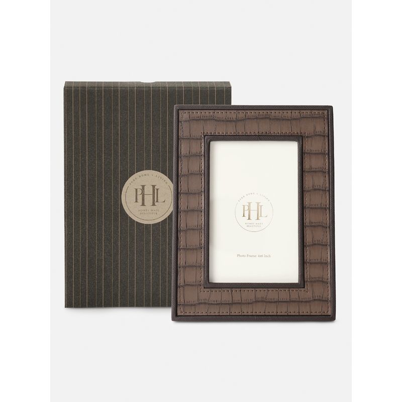 Pure Home + Living Brown Croco Texture Faux Leather Photo Frame (S)
