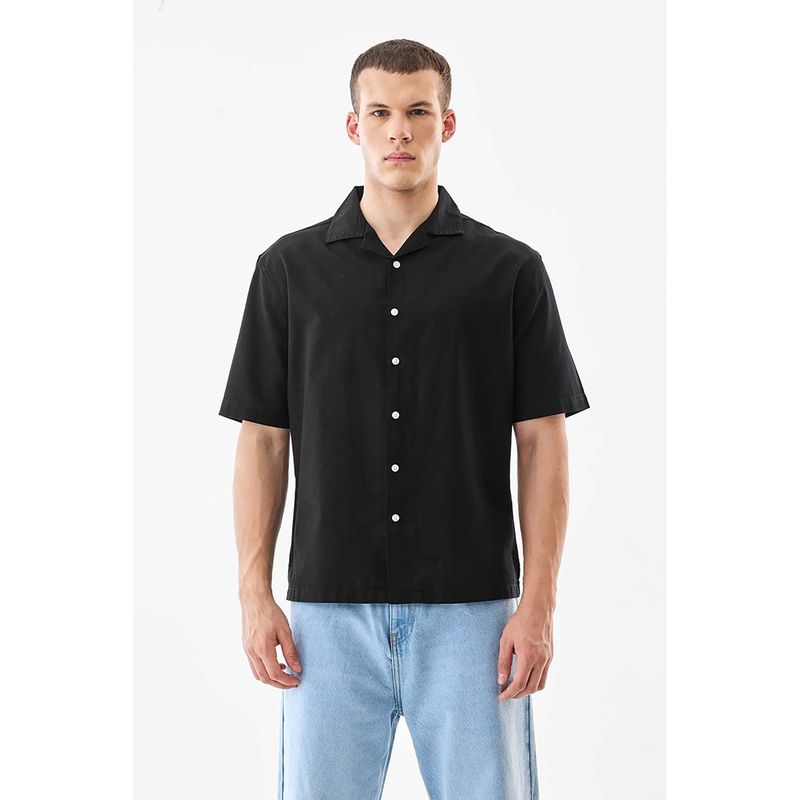 Snitch Black Solid Half Sleeves Boxy Casual Shirt for Men (XS)