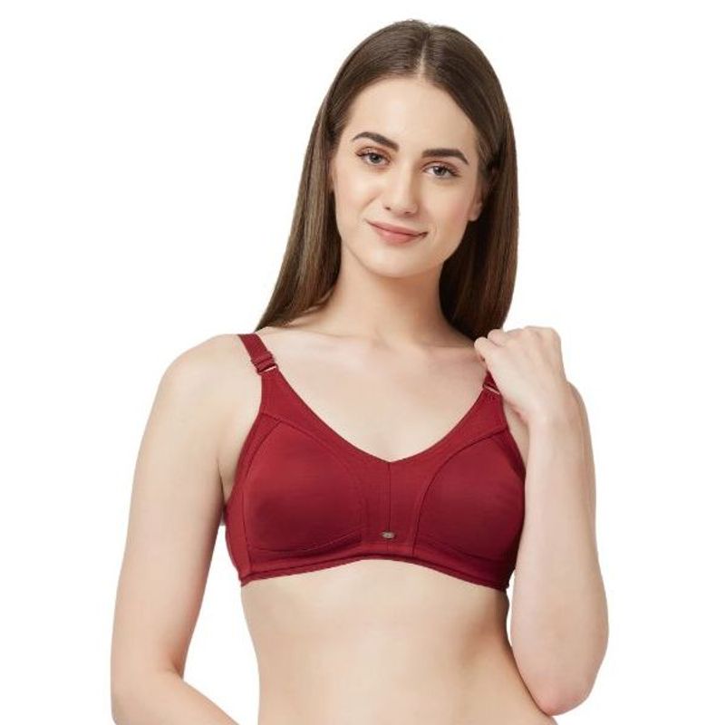 SOIE WomenS Full Coverage Non-Padded Non-Wired Bra - DEEP-RED (32B)