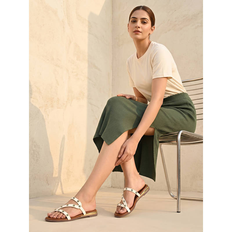 ROCIA By Regal White Women Studded Flats (EURO 36)