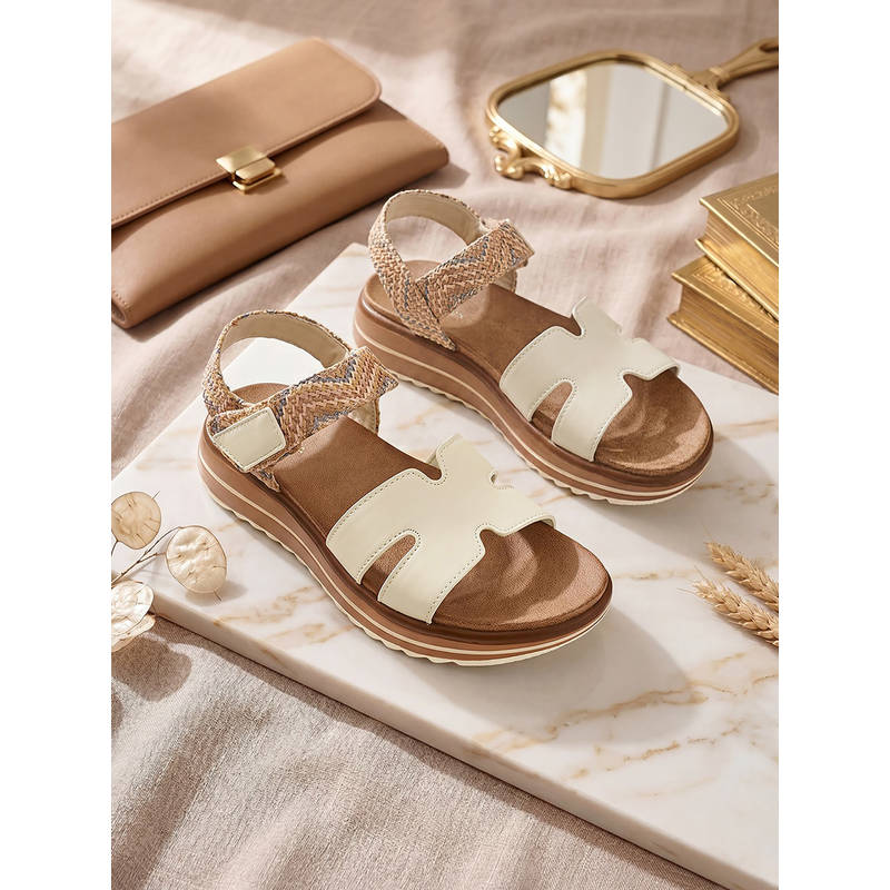 ROCIA By Regal Cream Women Casual Stylish Comfort Sandals (EURO 36)