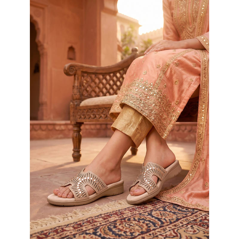ROCIA By Regal Rose Gold Women Rhinestone Embellished Heels (EURO 36)